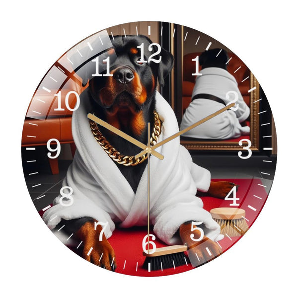 Decor Wall Clocks: Rottweiler Glass Wall Clock ,Dog in Bathrobe Collection Wall Clock ，Dog Lover  Wall Clock  for Homes, Bars, Offices, Man Caves, Garages, And Living Rooms. Style 12×12inch(30×30cm)