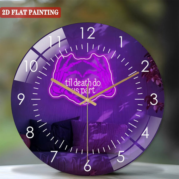 Clocks Wall Decor: Til Death Do Us Part Glass Wall Clocks，Skeleton Hands Glass Wall Clocks for Gothic Wedding Halloween Decor Spooky Couple Room Or Love Gift Style 12×12inch(30×30cm)