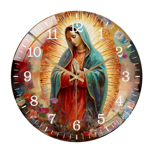 Decor Wall Clock: Mary  Christmas Glass Wall Clock, Christmas  Decor Wall Clock  for Homes, Bars, Offices, Man Caves, Garages, And Living Rooms .Also Makes A Great Gift. Style 12×12inch(30×30cm)