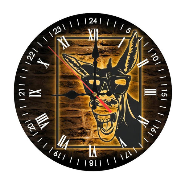 Decor Wall Clocks: Funny Glasses Donkey Farmhouse Wood Wall Clocks,Farm Wood Wall Clocks Home Decor Donkey Barn Nursery Decoration Birthday Xmas Housewarming  10×10inch(25×25cm)