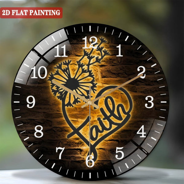 Decor Wall Clocks: Dandelion Faith Heart Glass Wall Clocks,Christ Glass Wall Clocks,Home Decor God Faith Cross Decoration Religious Lord Housewarming Xmas Birthday Style 12×12inch(30×30cm)