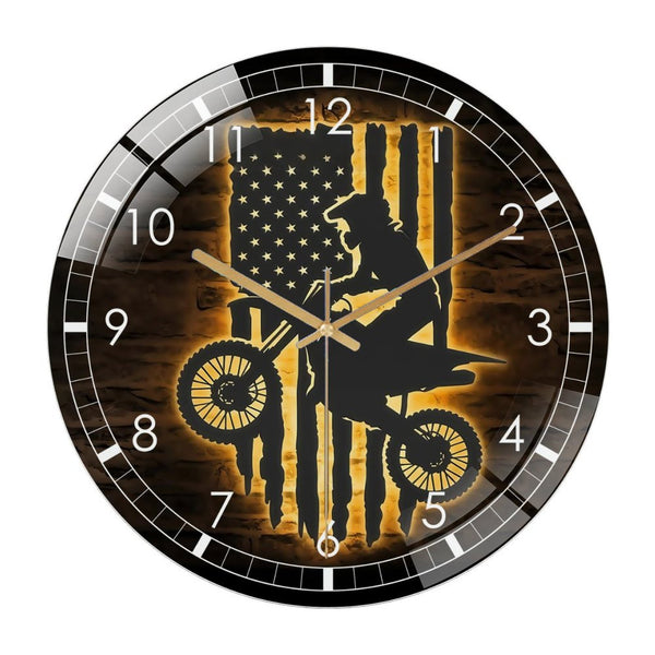 Decor Wall Clock: US Motocross Biker  Sport Glass Wall Clock ,Dirt Bike Wall Art  Wall Clock for Home Decor, Christmas Gift for Bedroom, Game Room, Man Cave, Party Decor, Gym Lover Gift.