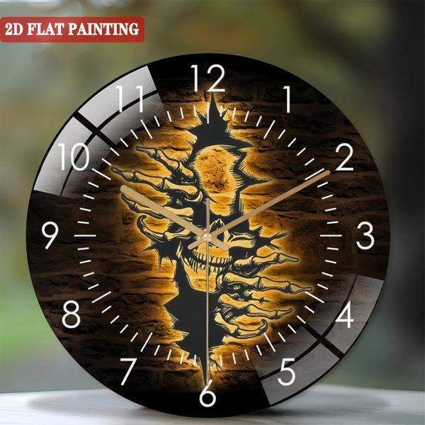 Clocks Wall Decor: Skull In The Wall Glass Wall Clocks,Skeleton Coming Out Glass Wall Clocks, Home Decor Horror Skull Halloween Decoration Skeleton Housewarming Style 12×12inch(30×30cm)