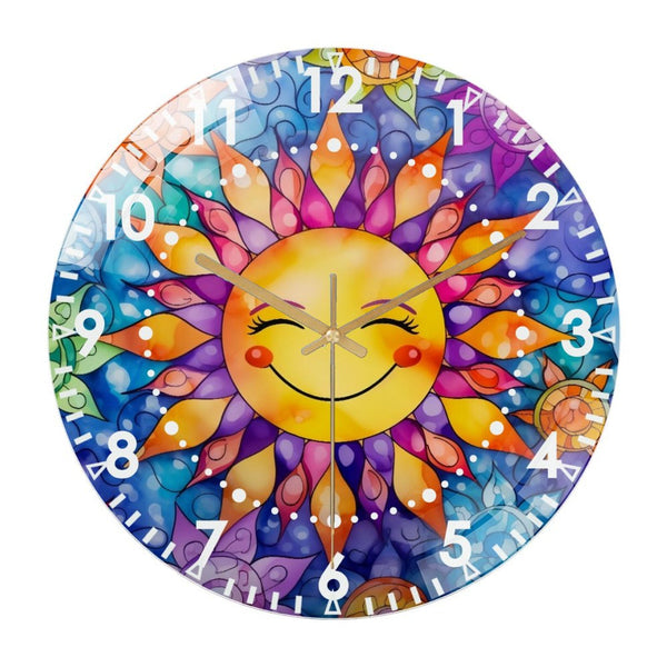 Decor Wall Clock: Smiling Sun Glass Wall Clock,round Summer  Decor Wall Clock  for Homes, Bars, Offices, Man Caves, Garages, And Living Rooms .Also Makes A Great Gift.