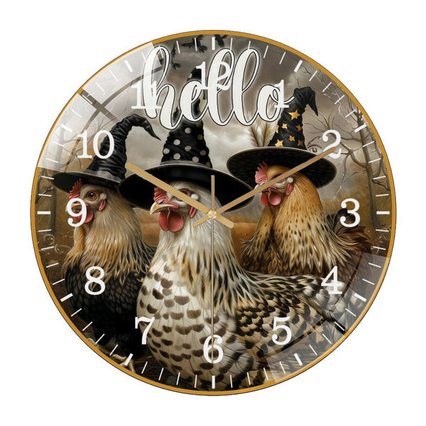 Decor Wall Clocks: Witch Chicken Glass Wall Clock,  Hen Farmhouse Decor Wall Clock  for Homes, Bars, Offices, Man Caves, Garages, And Living Rooms .Also Makes A Great Gift.
