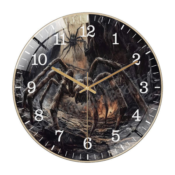 Decor Wall Clocks: Fall Spooky Spider Glass Wall Clock, Spooky Hallo-ween  Decor Wall Clock  for Homes, Bars, Offices, Man Caves, Garages, And Living Rooms. Hallo-ween Gift Style 12×12inch(30×30cm)