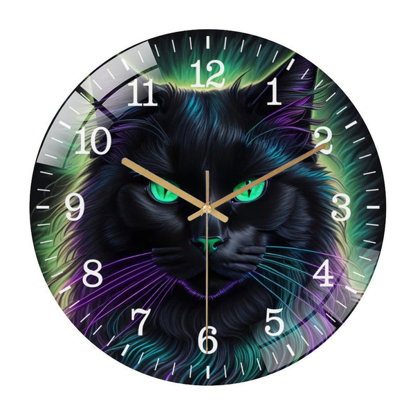 Decor Wall Clocks: Neon Purple Black Cat Halloween Round Metal  Glass Wall Clock for Homes, Bars, Offices, Man Caves, Garages, And Living Rooms. Also Makes A Great Gift. Style 12×12inch(30×30cm)
