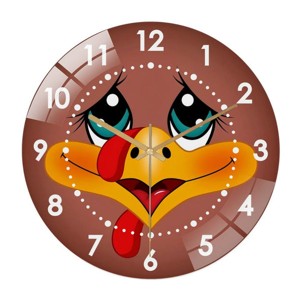 Decor Wall Clocks: Turkey Face Glass Wall Clock,  Round  Decor Wall Clock  for Homes, Bars, Offices, Man Caves, Garages, And Living Rooms .Also Makes A Great Gift. Style 12×12inch(30×30cm)