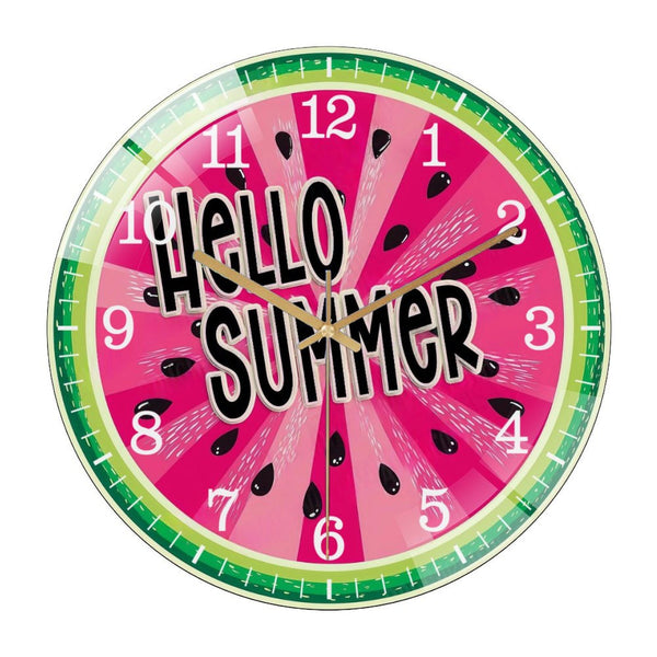 Decor Wall Clocks: Watermelon Glass Wall Clock,  Hello Summer Decor Wall Clock  for Homes, Bars, Offices, Man Caves, Garages, And Living Rooms .Also Makes A Great Gift. Style 12×12inch(30×30cm)