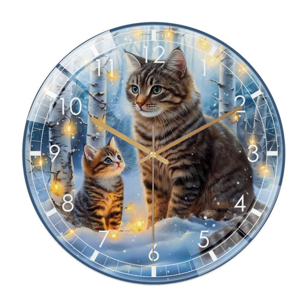 Decor Wall Clock: Cat And Kitten Glass Wall Clock,  Cute Cat Christmas Wall Clock  for Homes, Bars, Offices, Man Caves, Garages, And Living Rooms .Also Makes A Great Gift. Style 12×12inch(30×30cm)