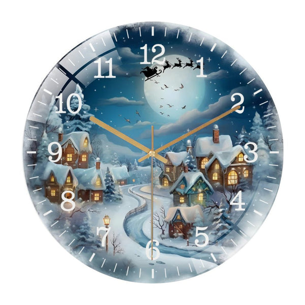 Decor Wall Clock: Winter Village Glass Wall Clock, Christmas   Decor Wall Clock  for Homes, Bars, Offices, Man Caves, Garages, And Living Rooms .Also Makes A Great Gift. Style 12×12inch(30×30cm)
