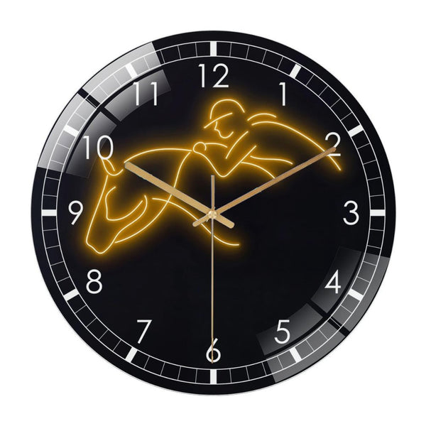 Decor Wall Clock: Show Jumping Horse Glass Wall Clock ，Man Riding Horse  Wall Clock for Home Decor, Christmas Gift for Bedroom, Game Room, Man Cave, Party Decor .