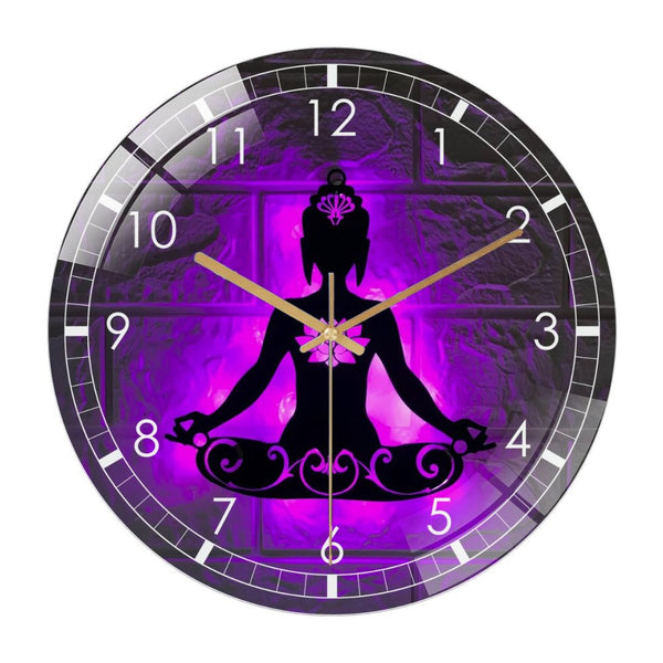 Decor Wall Clock: Yoga Bud-dha Lotus Wall Art  Glass Wall Clock ,  Buddhist Namaste Decor Wall Clock for Home Decor, Christmas Gift for Bedroom, Game Room, Man Cave, Party Decor