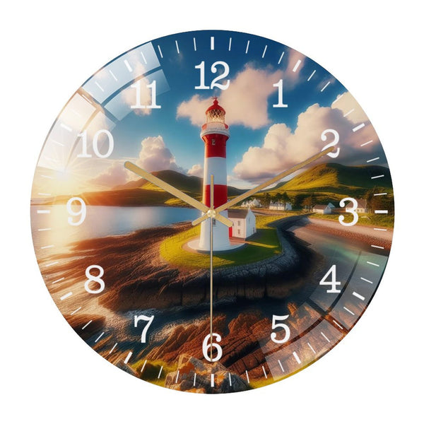 Decor Wall Clocks: Lighthouse on Peninsula Glass Wall Clock ,Decor Wall Clock.Gift for Her for Homes, Bars, Offices, Man Caves, Garages, And Living Rooms. for Your Home Or Gift