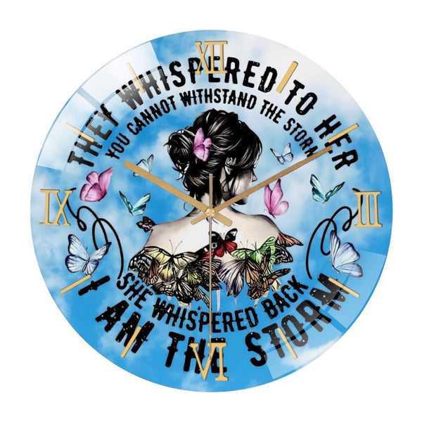 Decor Wall Clocks: I Am The Storm Wreath Glass Wall Clock ，home Decor Butterfly Wall Clock for Homes, Bars, Offices, Man Caves, Garages, And Living Rooms. Also Makes A Great Gift.