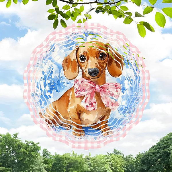 Funky Home Decor: Floral Dachshund with Pink Wind Chimes for Homes, Bars, Offices, Man Caves, Garages, And Living Rooms. Also Makes A Great Gift. Style 10*10in（25*25cm）