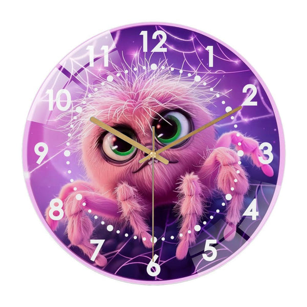 Decor Wall Clocks: Cute Pink Furry Spider  Glass Wall Clock,  Colorful Hallo Ween Wall Clock  for Homes, Bars, Offices, Man Caves, Garages, And Living Rooms .Also Makes A Great Gift.