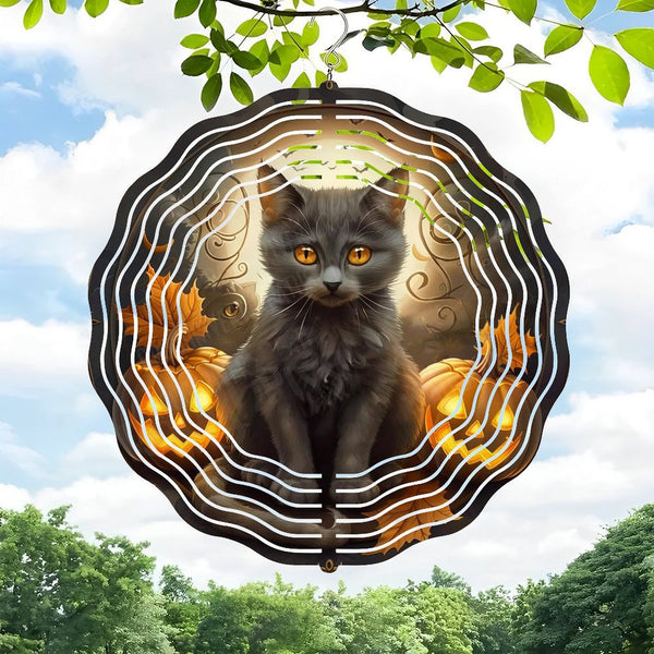Funky Home Decor: Black Cat with Pumpkins Wind Chimes ,Kitty Lover Gift Idea for Homes, Bars, Offices, Man Caves, Garages, And Living Rooms. Also Makes A Great Gift.
