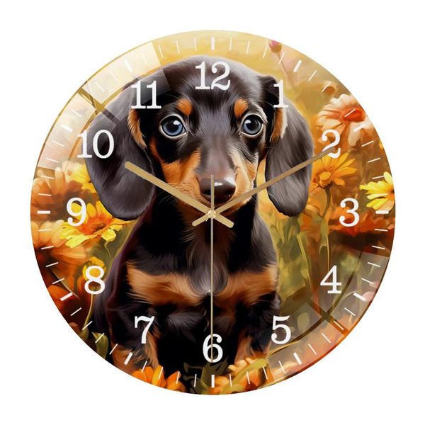 Decor Wall Clocks: Dachhound Glass Wall Clock for Homes, Bars, Offices, Man Caves, Garages, And Living Rooms. Also Makes A Great Gift. Style 12×12inch(30×30cm)