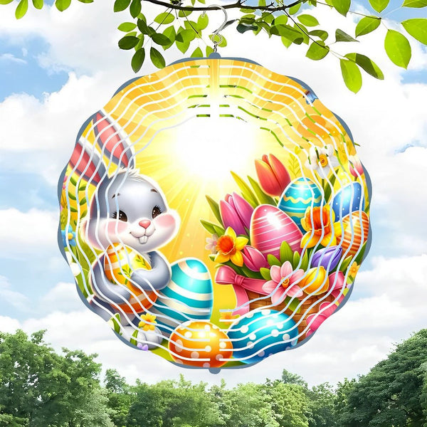 Funky Home Decor: Spring Time Easter Bunny Sunrise Decorative  Wind Chimes，Round Rabbit  Wind Chimes  for Homes, Bars, Offices, Man Caves, Garages, And Living Rooms. Also Makes A Great Gift.