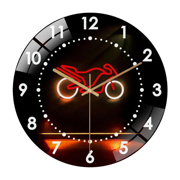 Decor Wall Clock: Racing Motorcycle Wall Art  Glass Wall Clock ，awesome Motorcycle Wall Clock for Home Decor, Christmas Gift for Bedroom, Game Room, Man Cave, Party Decor, Off Road Game Room