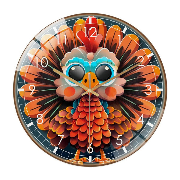 Decor Wall Clock: Colorful Fall  Turkey Glass Wall Clock,Cute Turkey Thanksgiving Decor Wall Clock  for Homes, Bars, Offices, Man Caves, Garages, And Living Rooms .Also Makes A Great Gift.