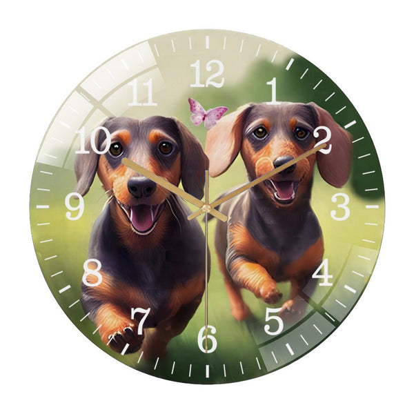 Decor Wall Clocks: Dachshund Wreath Glass Wall Clock, Cute Sausage Dog Wreath  Wall Clock for Homes, Bars, Offices, Man Caves, Garages, And Living Rooms. Also Makes A Great Gift.