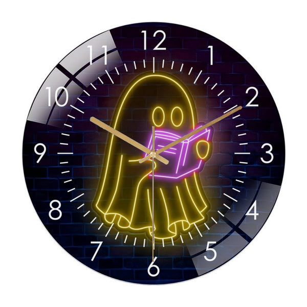 Decor Wall Clocks: Ghosts Reading Glass Wall Clock,Spooky Boo Book Lover Decor Wall Clock,Ghosts Reading Wall Art, Bookworm Room Sign, Back to School Gift Style 12×12inch(30×30cm)