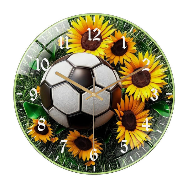 Decor Wall Clock: Soccer  Sports  Glass Wall Clock,  Sunflower Soccer  Home Decor Wall Clock  for Homes, Bars, Offices, Man Caves, Garages, And Living Rooms .Also Makes A Great Gift.
