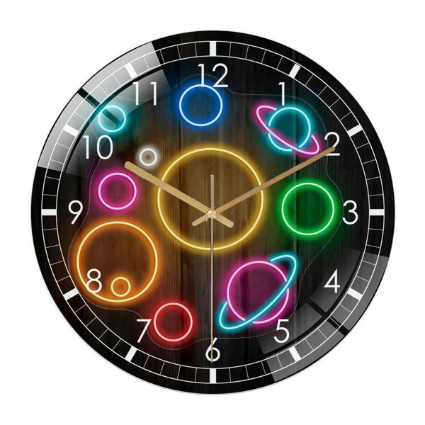 Decor Wall Clock: Space Planets Light Up Sign Glass Wall Clock – Bedroom Wall Art Wall Clock for Home Decor, Kids Room Decor, Space Wall Art, Christmas Gift for Home, Cosmos Style 12×12inch(30×30cm)