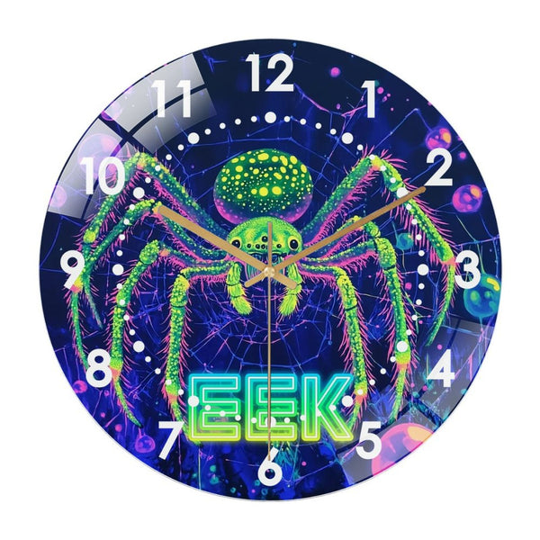 Decor Wall Clocks: Glowing Neon Spider Glass Wall Clock, Hallo-ween Home Decor  Wall Clock, Hallo-ween Gift,Also Makes A Great Gift. Style 12×12inch(30×30cm)