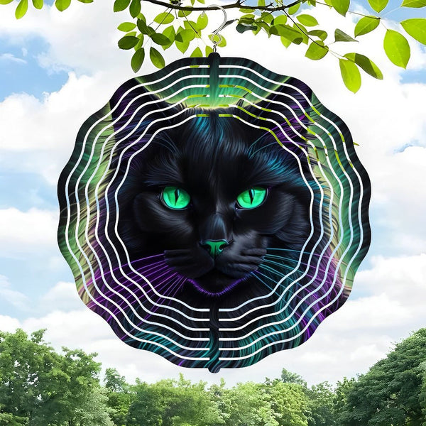 Funky Home Decor: Neon Purple Black Cat Halloween Round Metal  Wind Chimes for Homes, Bars, Offices, Man Caves, Garages, And Living Rooms. Also Makes A Great Gift.