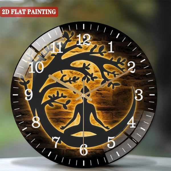 Decor Wall Clocks: Yoga Buddha Tree Glass Wall Clocks, Buddhist Glass Wall Clocks, Home Decor Buddhism Decoration Man Cave Housewarming Christmas Birthday Gifts Style 12×12inch(30×30cm)
