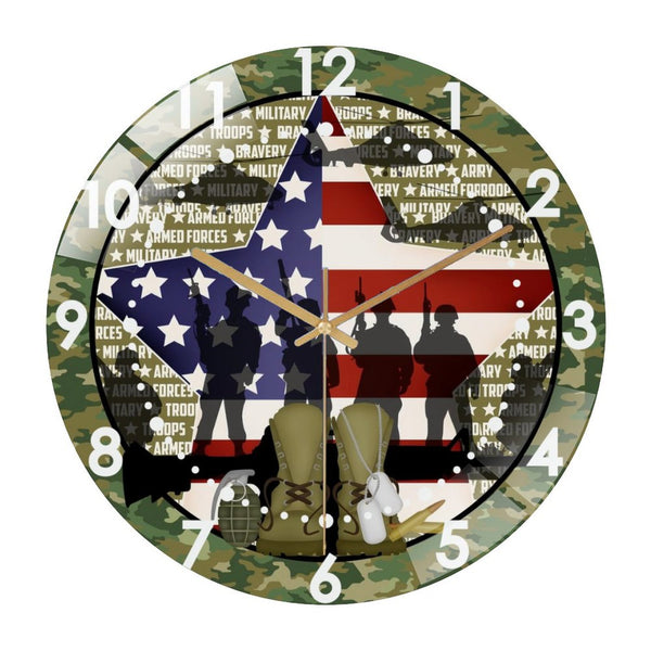 Decor Wall Clocks: Round Military Fan Glass Wall Clock ，Military Enthusiast Wall Clock for Homes, Bars, Offices, Man Caves, Garages, And Living Rooms. Also Makes A Great Gift. Style 12×12inch(30×30cm)