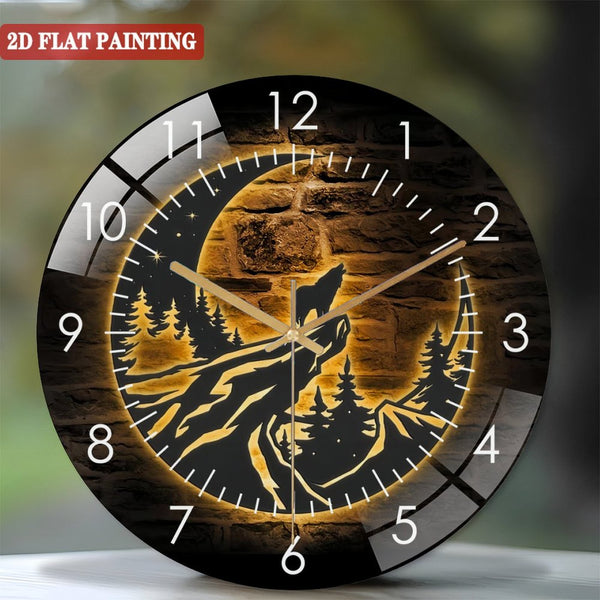 Clocks Wall Decor: Floral Wolf On The Srescent Moon Sunflower  Glass Wall Clocks,Howling Wolf  Glass Wall Clocks,Home Decor Kid Boy Girl Nursery Decoration Christmas Style 12×12inch(30×30cm)