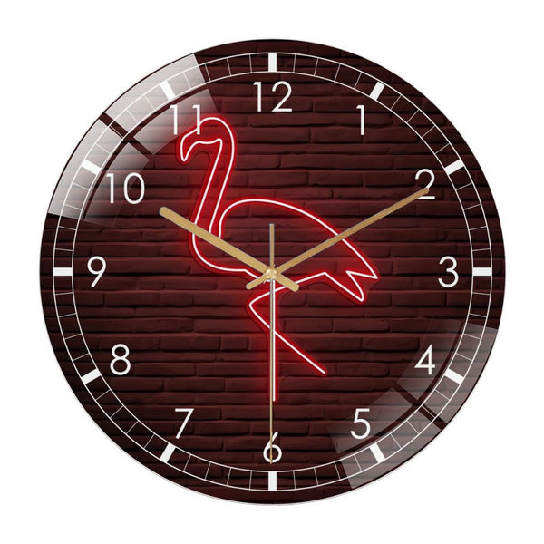 Decor Wall Clock: Fla-mingo Glass Wall Clock ,Retro Fla-mingo Bird Wall Decor  Wall Clock for Homes, Bars, Offices, Man Caves, Garages, And Living Rooms. Kids Room Decor,