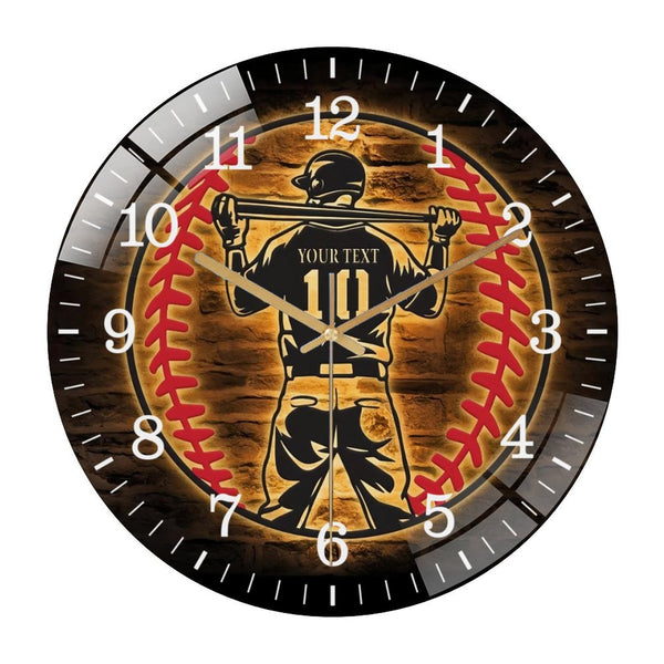 Decor Wall Clocks: Baseball  Glass Wall Clock,  Baseball  Player Wall Clock， Home Decor Man Cave Sports Room Decoration Father's Day Gift Style 12×12inch(30×30cm)