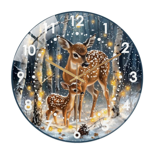 Decor Wall Clock: Doe And Fawn Glass Wall Clock,  Winter Deer Christmas Wall Clock  for Homes, Bars, Offices, Man Caves, Garages, And Living Rooms .Also Makes A Great Gift. Style 12×12inch(30×30cm)
