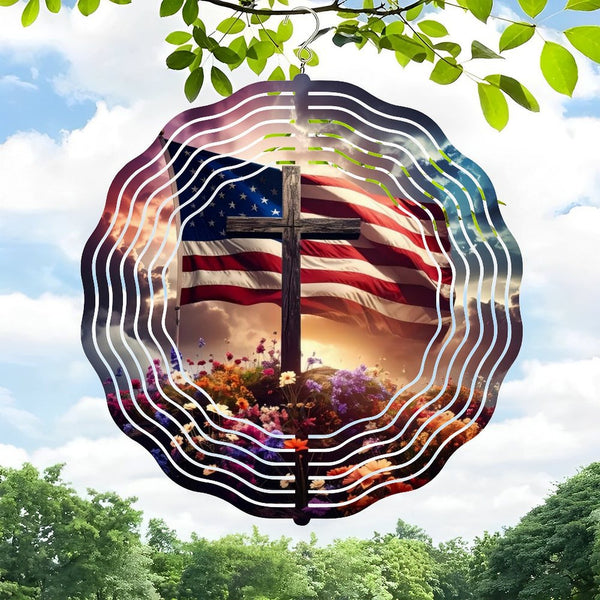 Funky Home Decor: American Flag & Cross Wreath Wind Chimes，Patriotic Christian Wind Chimes for Homes, Bars, Offices, Man Caves, Garages, And Living Rooms. Also Makes A Great Gift.