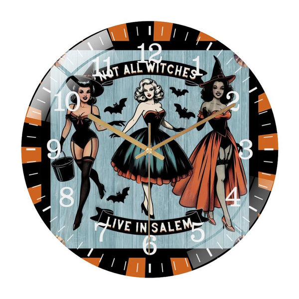 Decor Wall Clocks: Not All Witches Live in Salem Glass Wall Clock,  Cute Puppies  Decoration Wall Clock for Homes, Bars, Offices, Man Caves, Garages, And Living Rooms. Also Makes A Great Gift.