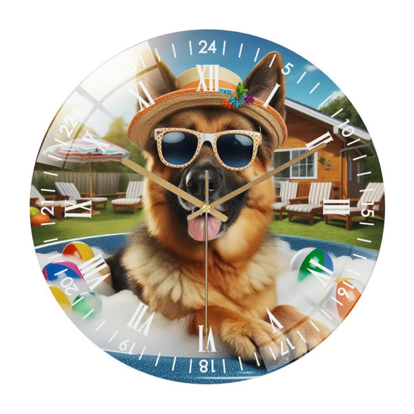 Decor Wall Clocks: German Shepherd in A Hot Tub Glass Wall Clock ,Dog Lover Decor Wall Clock for Homes, Bars, Offices, Man Caves, Garages, And Living Rooms. Hallo-ween Gift Style 12×12inch(30×30cm)