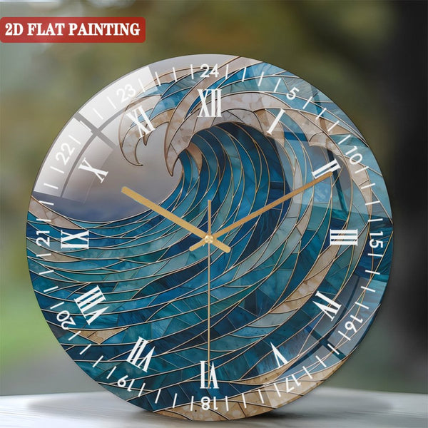Clocks Wall Decor: Blue Tempered Glass Wall Art Glass Wall Art Glass Wall Clock, Tropical Beach Wall Art Decor Wall Clock for Homes, Bars, Offices, Man Caves, Garages, And Living Rooms.