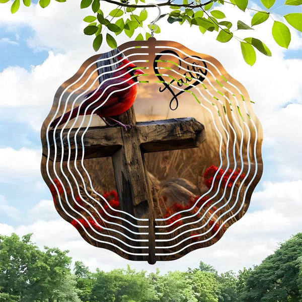 Funky Home Decor: Faith Cardinal on Cross Wreath Wind Chimes，home Decor Christian Wind Chimes for Homes, Bars, Offices, Man Caves, Garages, And Living Rooms.