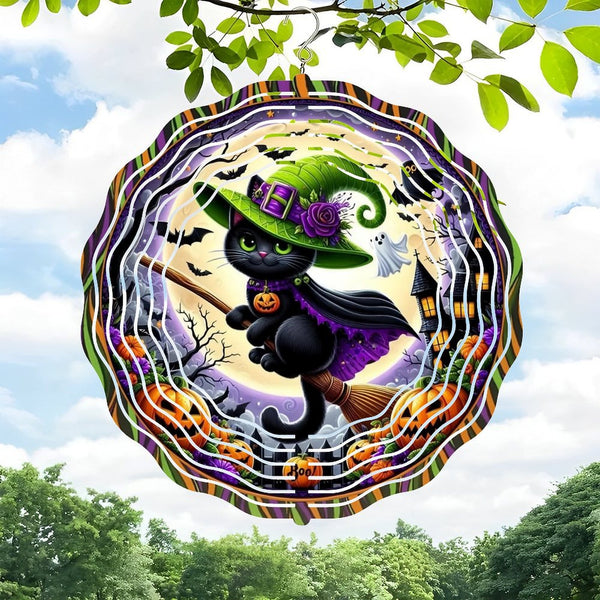 Funky Home Decor: Round Flying Black Cat Hallo-ween Wind Chimes，Cute Spooky  Hallo-ween Decor Wind Chimes for Homes, Bars, Offices, Man Caves, Garages, And Living Rooms. Also Makes A Great Gift.