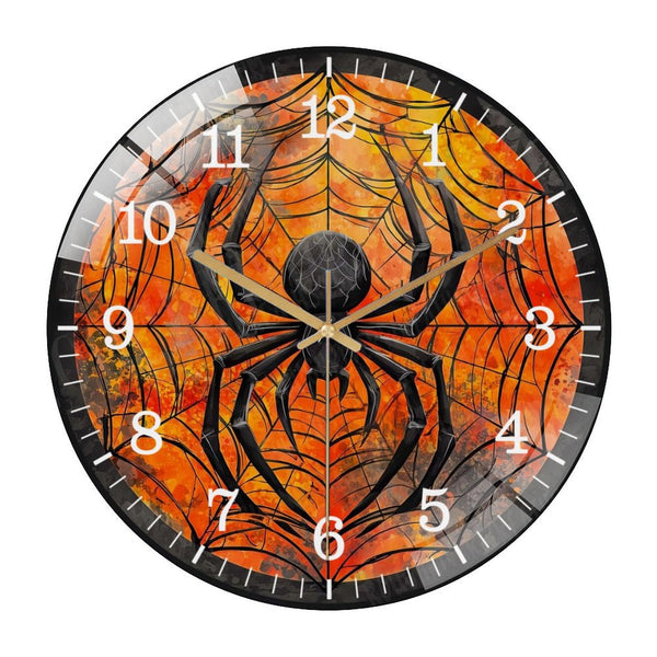 Decor Wall Clocks: Spooky Spider Glass Wall Clock ,Hallo-ween Spider Wall Clock for Homes, Bars, Offices, Man Caves, Garages, And Living Rooms. for Your Home Or Gift Style 12×12inch(30×30cm)