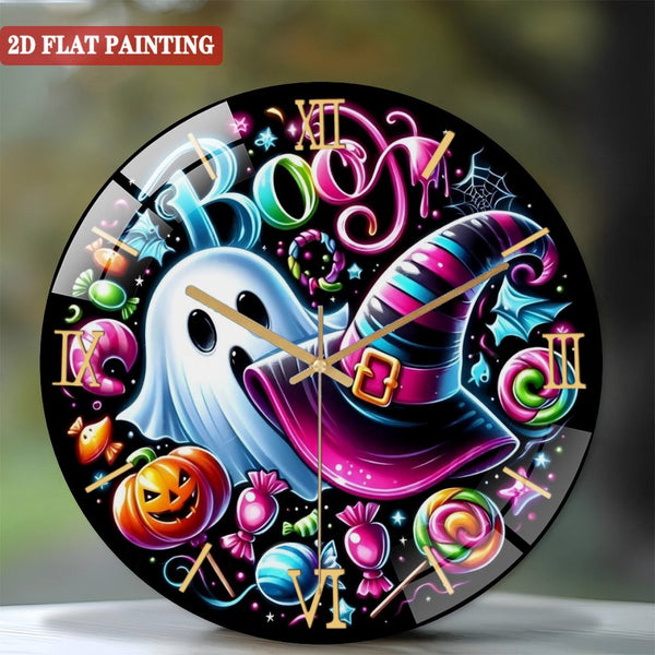 Decor Wall Clocks: Ghost & Pumpkin  Glass Wall Clocks, Witch Hats Halloween Decor Glass Wall Clocks for Homes, Bars, Offices, Man Caves, Garages, And Living Rooms. for Gift Home Wall Decor.