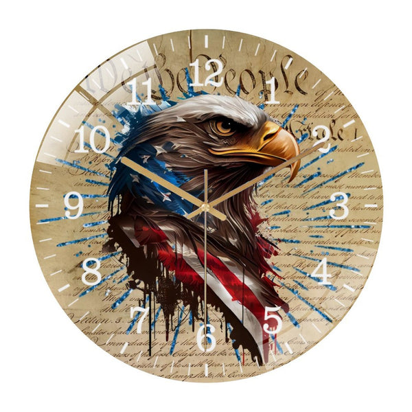 Decor Wall Clocks: Patriotic Eagle Round Glass Wall Clock ，home Decor Wall Clock for Homes, Bars, Offices, Man Caves, Garages, And Living Rooms. Also Makes A Great Gift. Style 12×12inch(30×30cm)