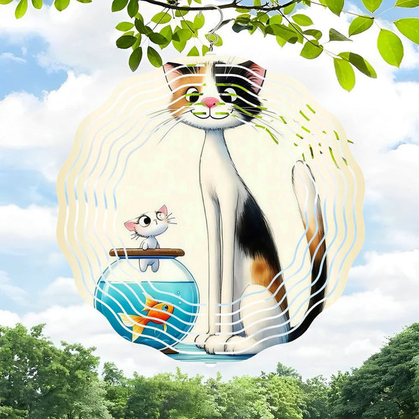 Funky Home Decor: Cats And Goldfish, Whimsical Cat Wind Chimes,Fish Bowl Decor .Cute Pet  Wind Chimes for Homes, Bars, Offices, Man Caves, Garages, And Living Rooms .Also Makes A Great Gift.