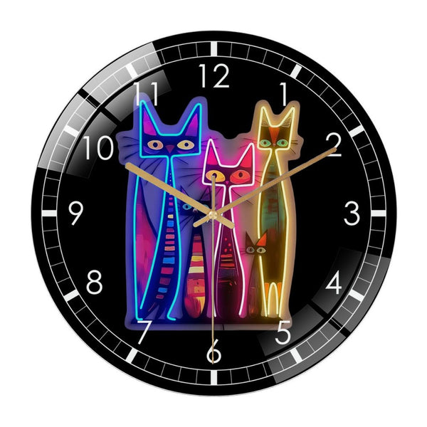 Decor Wall Clock: Cat Family Glass Wall Clock,Abstract Cats Print Artwork Wall Clock for Homes, Bars, Offices, Man Caves, Garages, And Living Rooms .Also Makes A Great Gift.cat Lover Gifts,