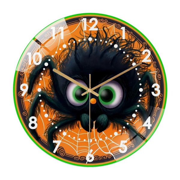 Decor Wall Clock: Furry Spider Glass Wall Clock, Colorful Cute Fall Spider  Wall Clock  for Homes, Bars, Offices, Man Caves, Garages, And Living Rooms .Also Makes A Great Gift.